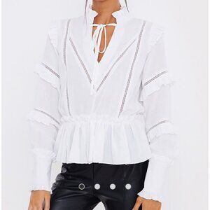 In The Style x Lorna Luxe ruffle trim blouse in white Size 20 New